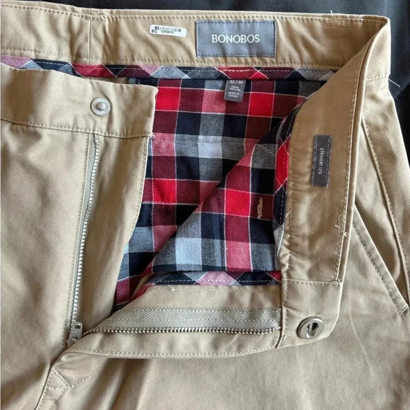 Bonobos Men's Washed Slim Chinos in Khaki Checkered Slant Pocket Size 32/30 - Picture 12 of 15
